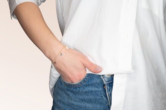 Brățară placată cu aur 18 K Sophia, model cu stelute si semi-luna, lungime 18,5 cm