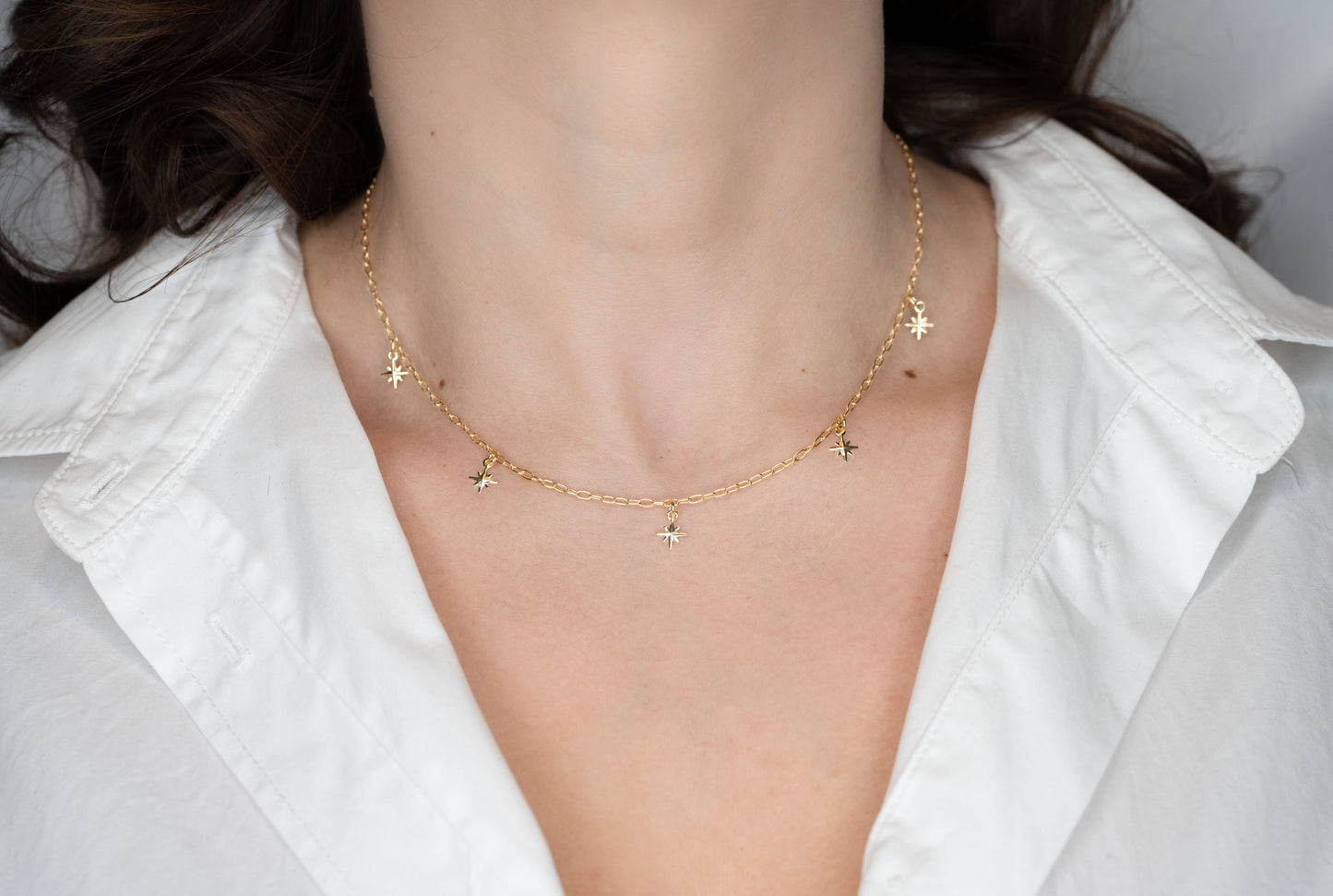 Colier placat cu aur 18 K Anastasia, model cu stelute, lungime 40 cm cu prelungire 5 cm