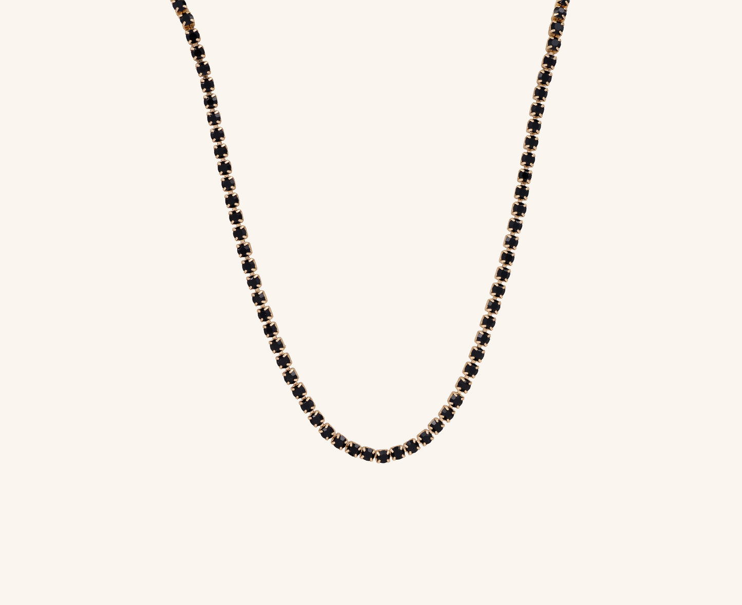 Colier placat cu aur 18 K Celine, model tenis cu pietre negre din zirconiu, lungime 38cm