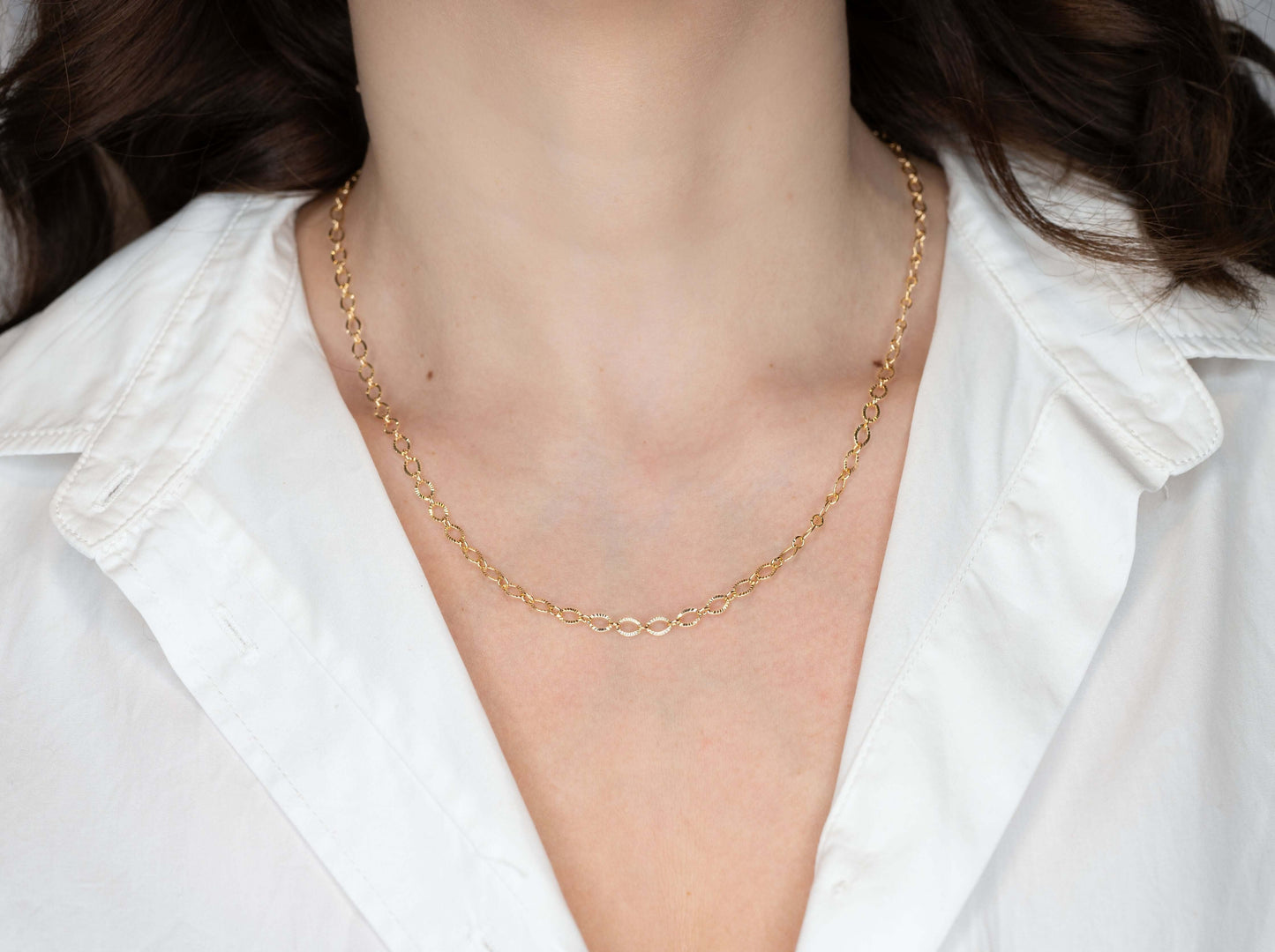 Colier placat cu aur 18 K Gabriela, model cu zale fatetate, lungime 46 cm