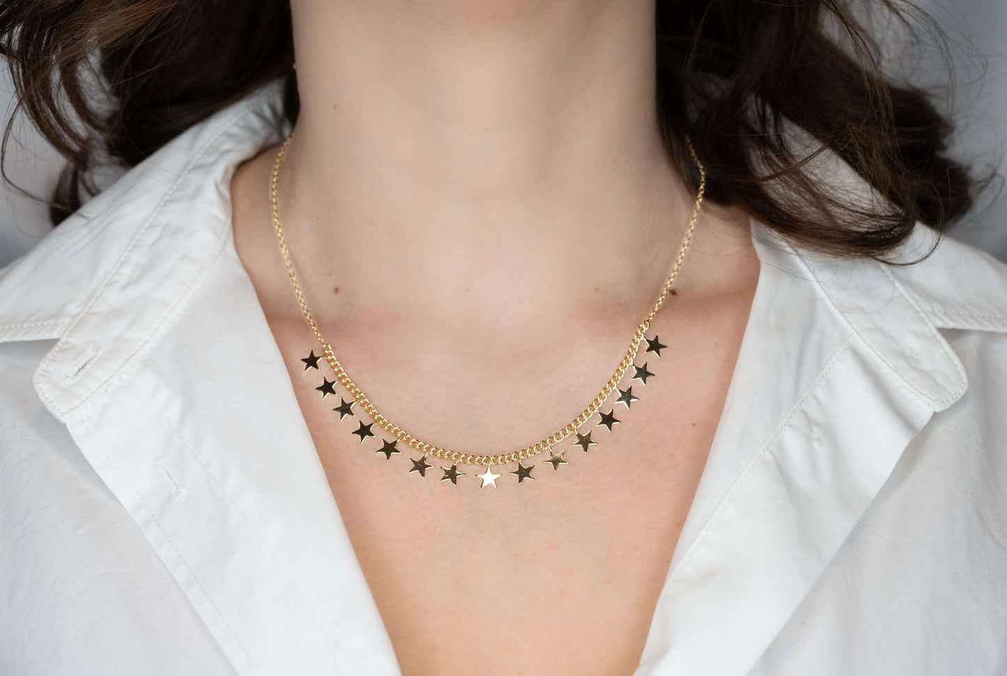 Colier placat cu aur Jessica, model cu stelute, lungime 43,5 cm cu prelungire 5,5 cm