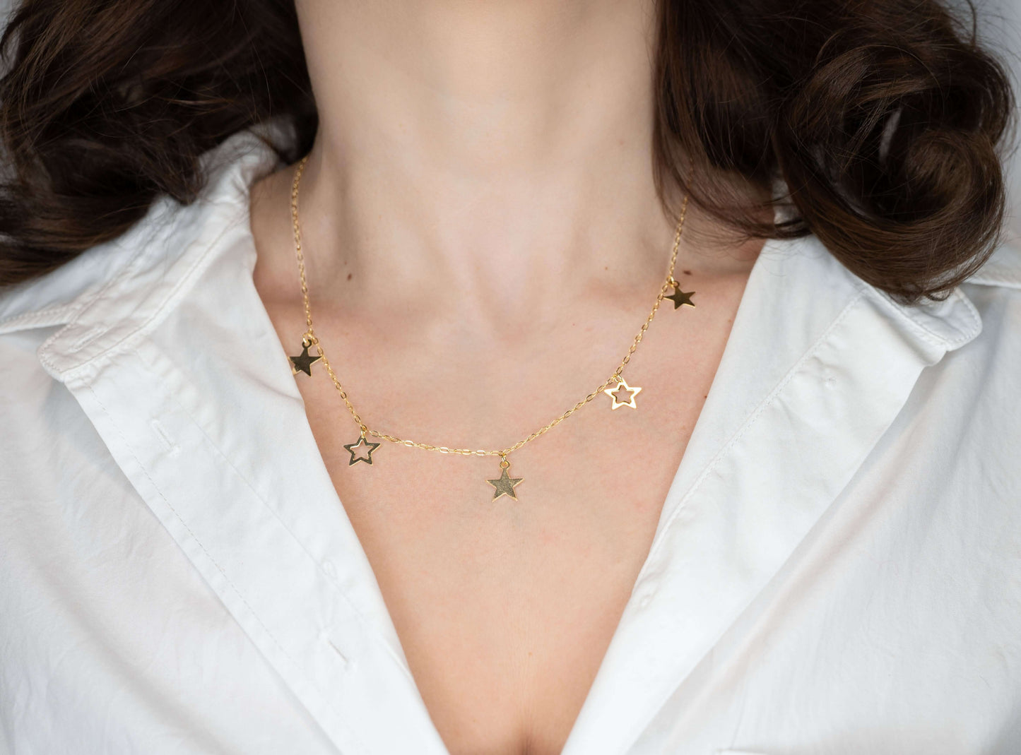 Colier placat cu aur Rachel, lungime 45 cm, model cu stelute