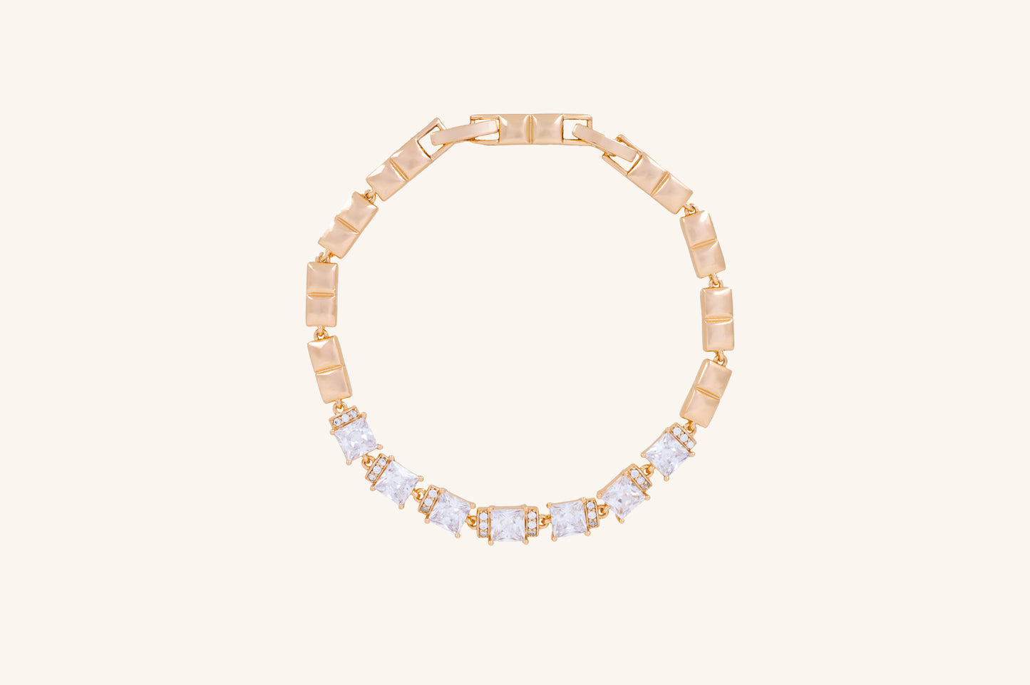 Brățară placată cu aur 18 K Antonia, model cu pietre albe, lungime 17 cm cu o prelungire fixa de 2 cm