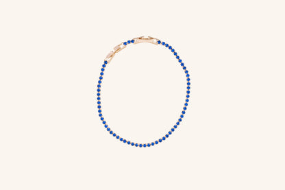 Brățară placată cu aur 18 K Celine, model tenis cu pietre albastre, lungime 17 cm cu o prelungire de 2 cm 