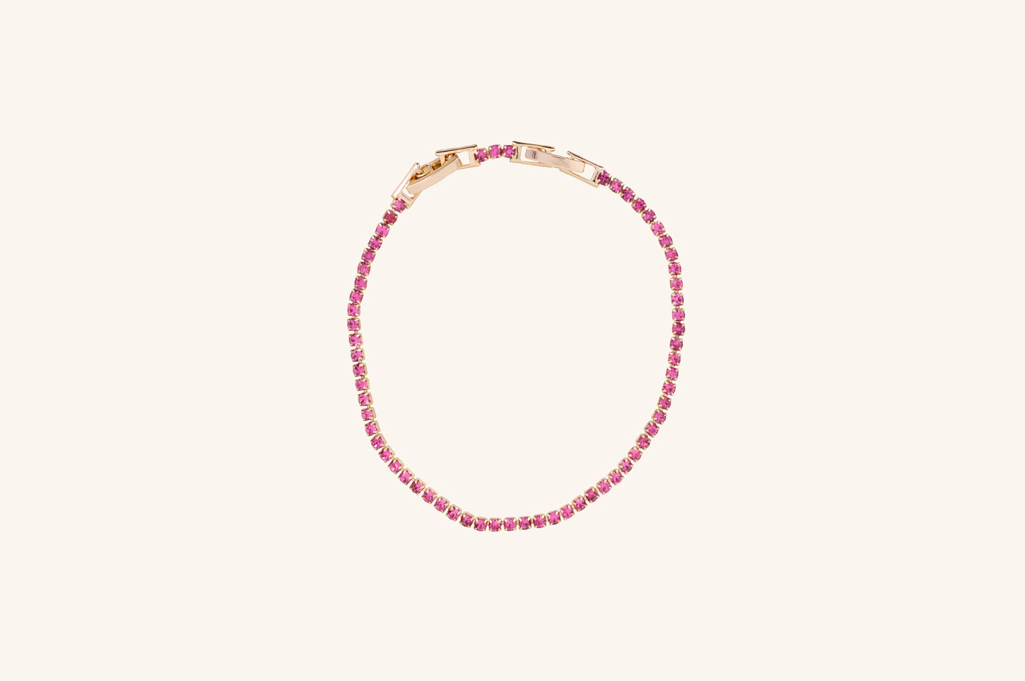 Brățară placată cu aur 18 K Celine, model tenis cu pietre roz, lungime 17 cm cu o prelungire de 2 cm 