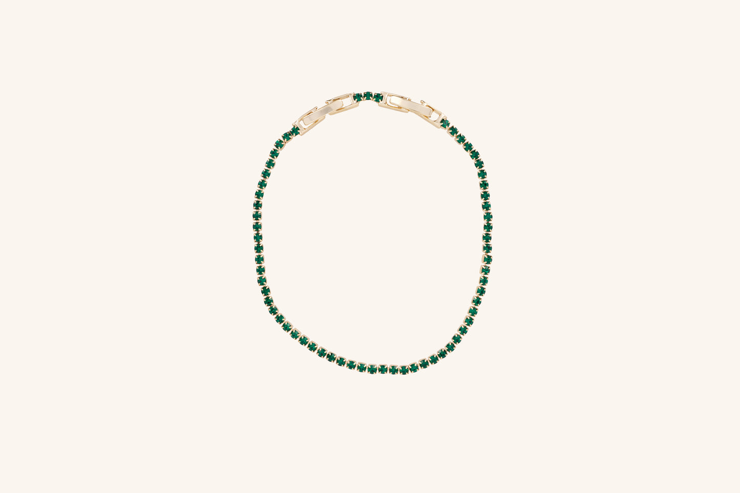 Brățară placată cu aur 18 K Celine, model tenis cu pietre verzi, lungime 17 cm cu o prelungire de 2 cm