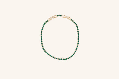 Brățară placată cu aur 18 K Celine, model tenis cu pietre verzi, lungime 17 cm cu o prelungire de 2 cm