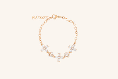 Brățară placată cu aur 18 K Ilinca, model cu zale si pietre albe , lungime 17 cm cu o prelungire fixa de 3 cm.