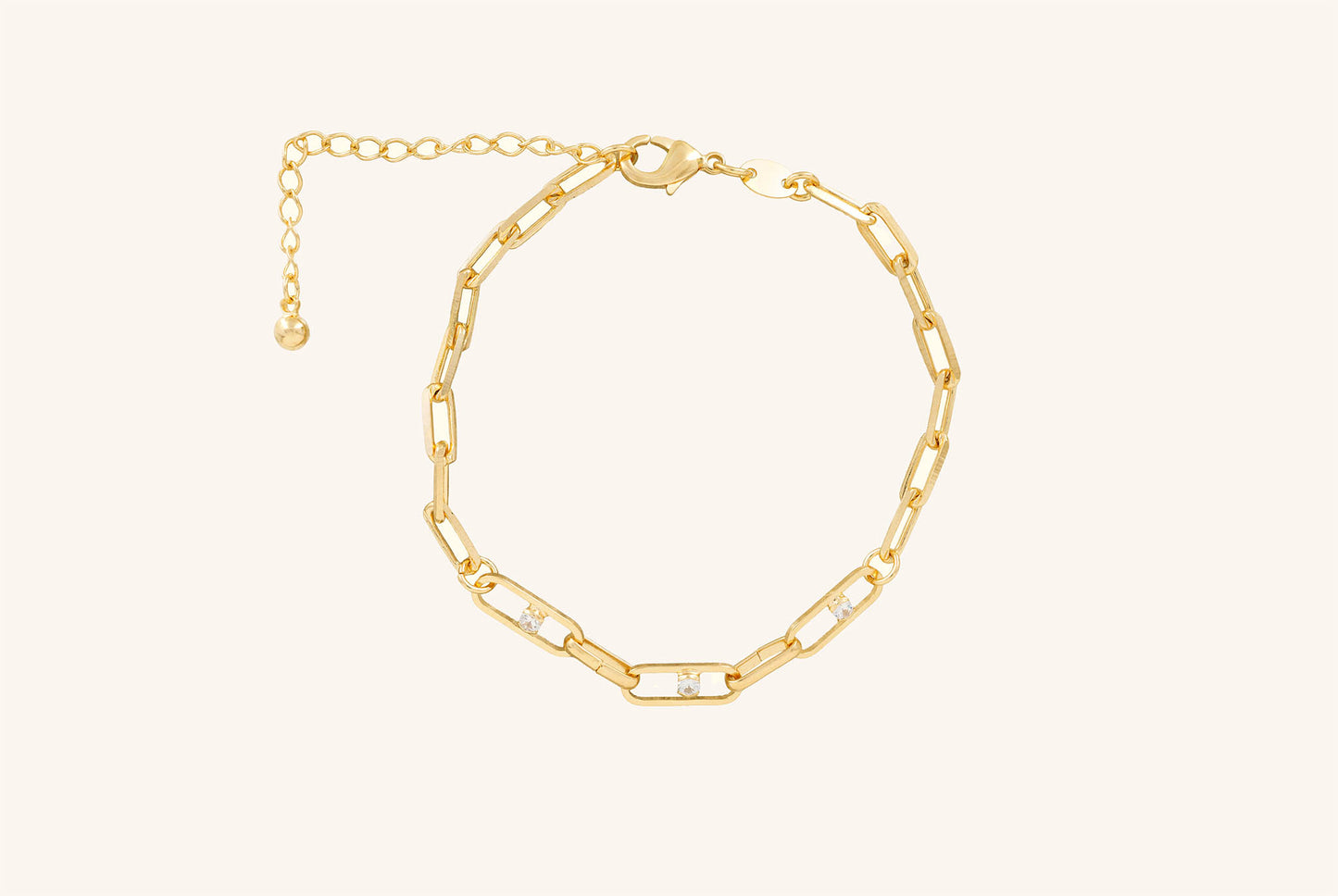 Brățară placată cu aur 18 K Ioana, model cu zale si pietre albe , lungime 18,5 cm cu o prelungire fixa de 5 cm.