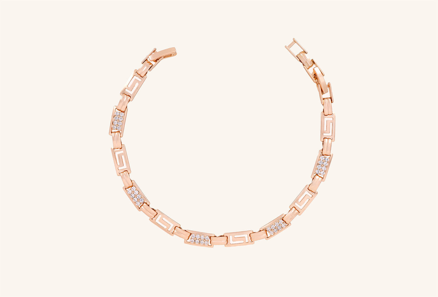 Brățară placată cu aur 18 K Iulia, cu pietre albe de zirconiu , lungime 18 cm cu o prelungire fixa de 2 cm.