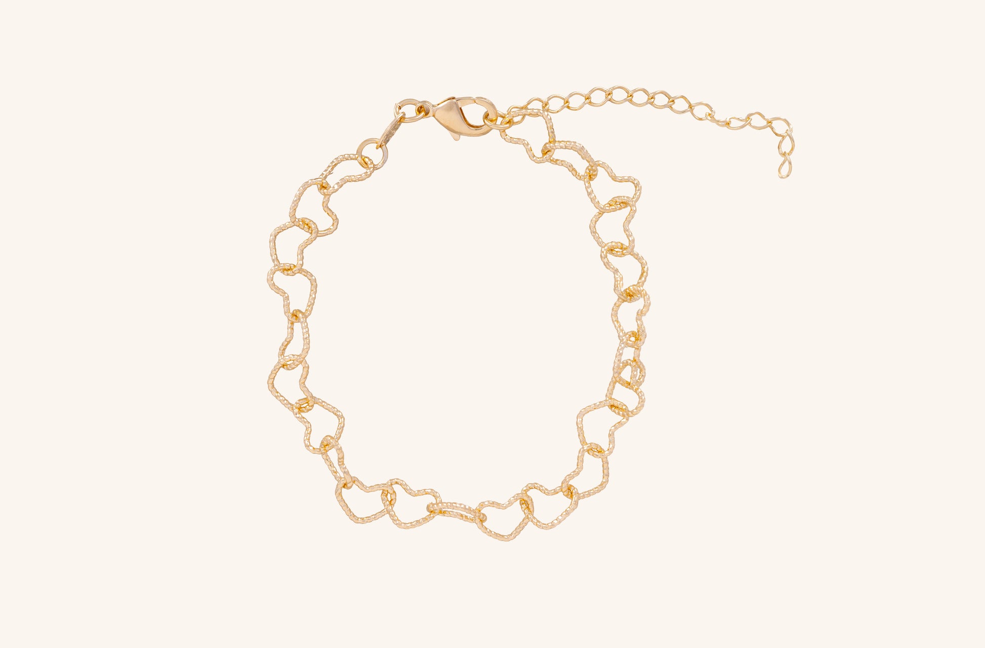 Brățară placată cu aur 18 K Kalisa, model cu zale in forma de inimioare, lungime 18,5 cm cu o prelungire de 5 cm