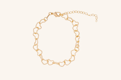 Brățară placată cu aur 18 K Kalisa, model cu zale in forma de inimioare, lungime 18,5 cm cu o prelungire de 5 cm