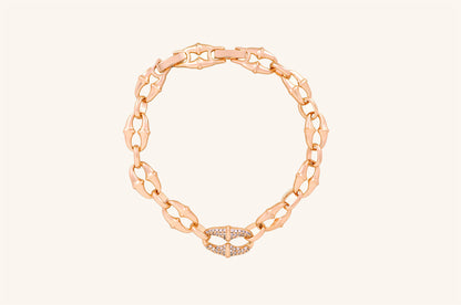 Brățară placată cu aur 18 K Liana, model cu zale mari si pietre albe, lungime 17 cm cu prelungire de 2 cm 