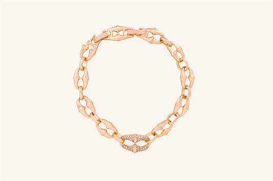 Brățară placată cu aur 18 K Liana, model cu zale mari si pietre albe, lungime 17 cm cu prelungire de 2 cm 