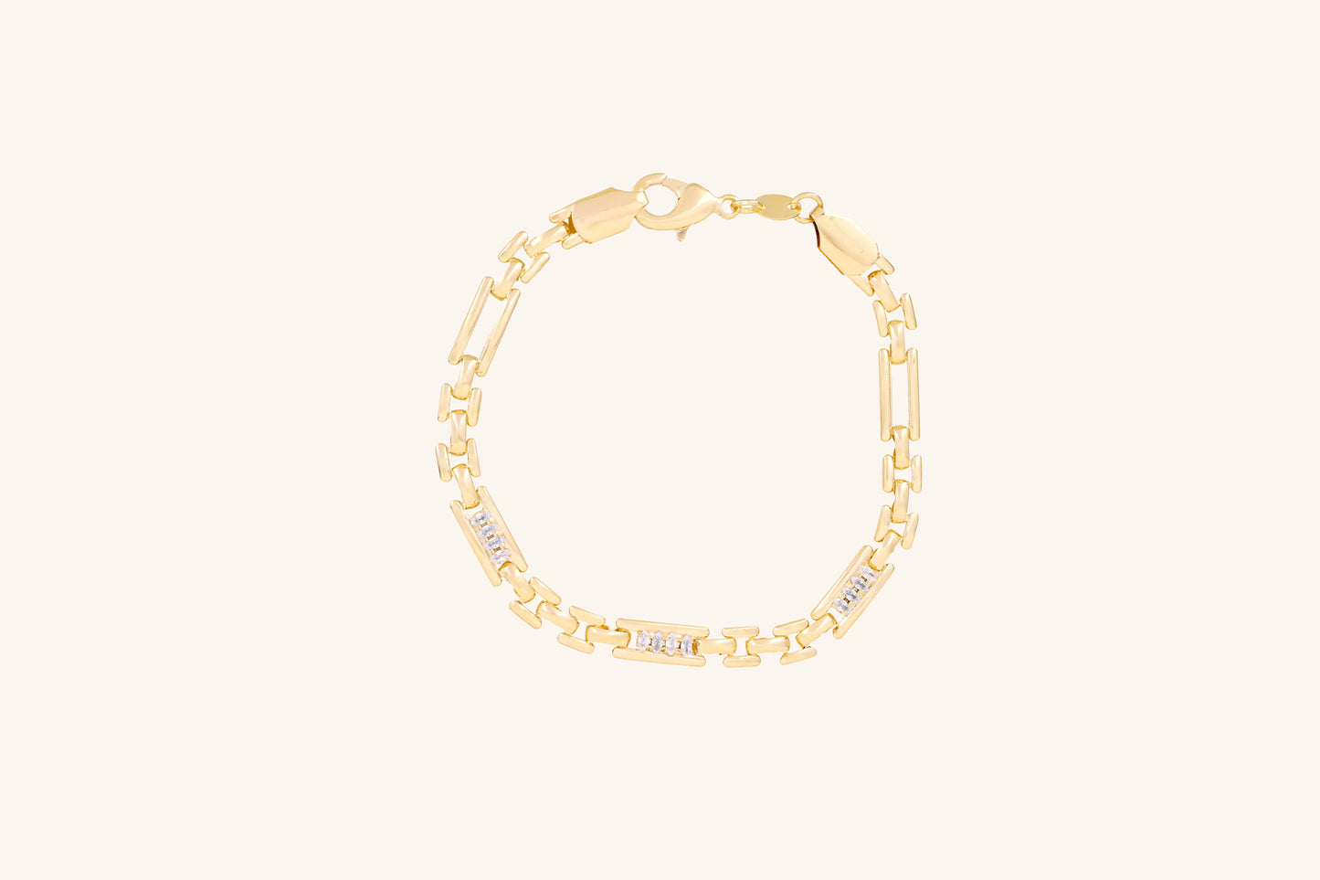 Brățară placată cu aur 18 K Marisa, model cu zale si pietre albe, lungime 20 cm  