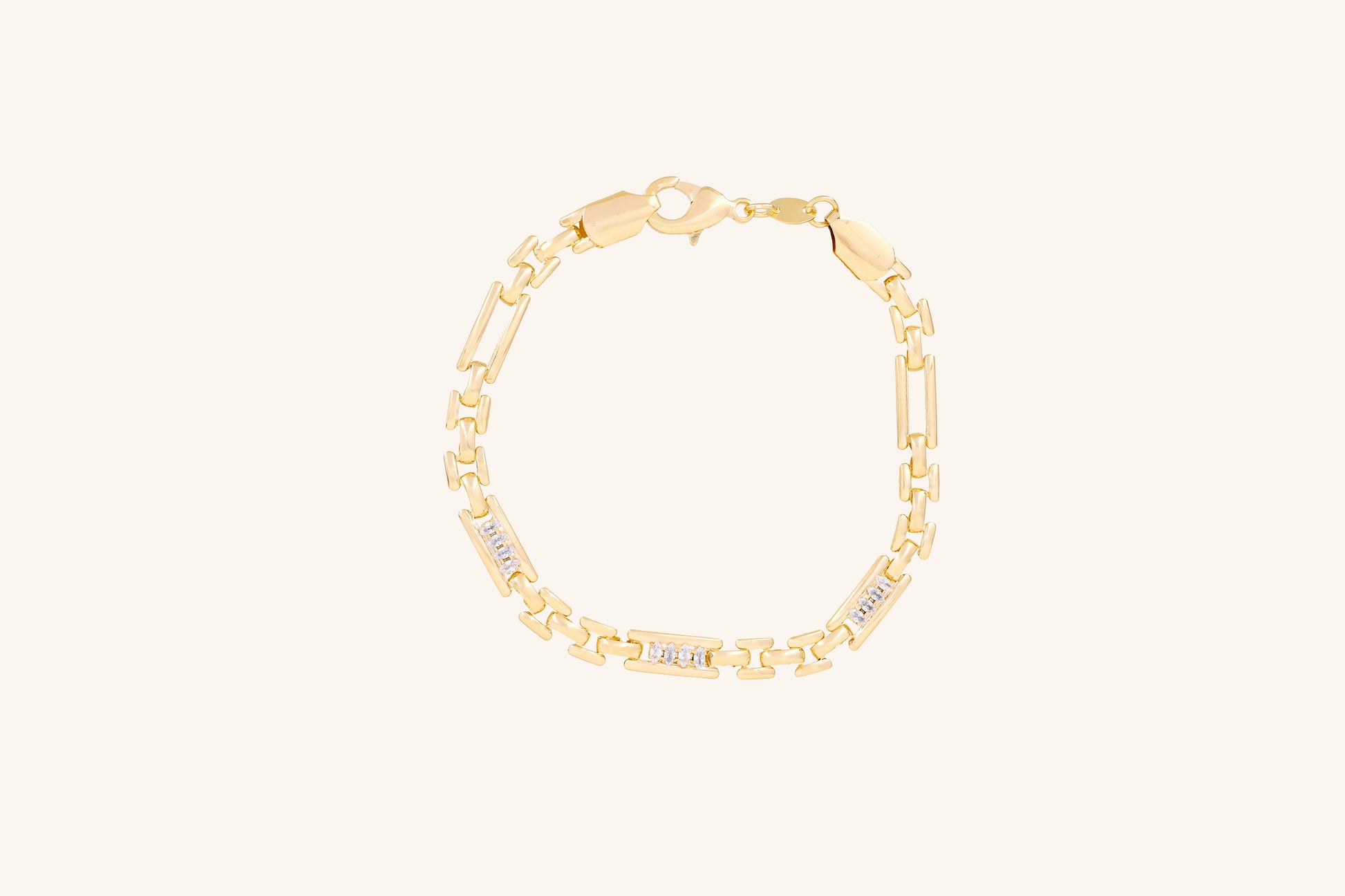 Brățară placată cu aur 18 K Marisa, model cu zale si pietre albe, lungime 20 cm  