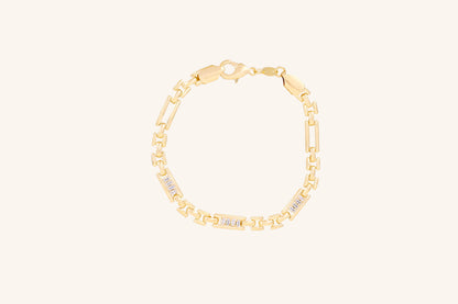 Brățară placată cu aur 18 K Marisa, model cu zale si pietre albe, lungime 20 cm  