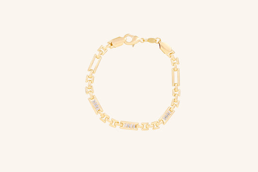 Brățară placată cu aur 18 K Marisa, model cu zale si pietre albe, lungime 20 cm  