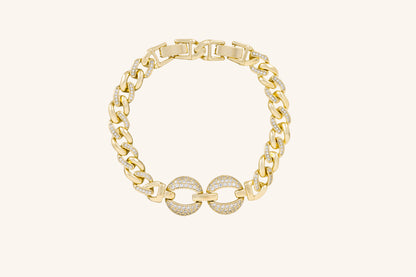 Brățară placată cu aur 18 K Mia, model cu zale si pietre albe, lungime 17,5 cm  cu prelungire de 1,5 cm