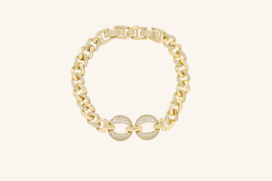 Brățară placată cu aur 18 K Mia, model cu zale si pietre albe, lungime 17,5 cm  cu prelungire de 1,5 cm