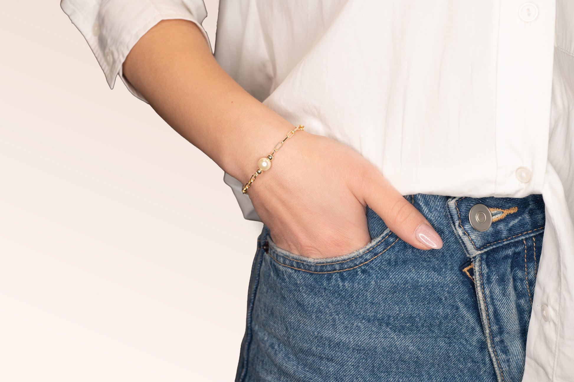 Brățară placată cu aur 18 K Sienna, model cu perlute, lungime 19,5 cm 