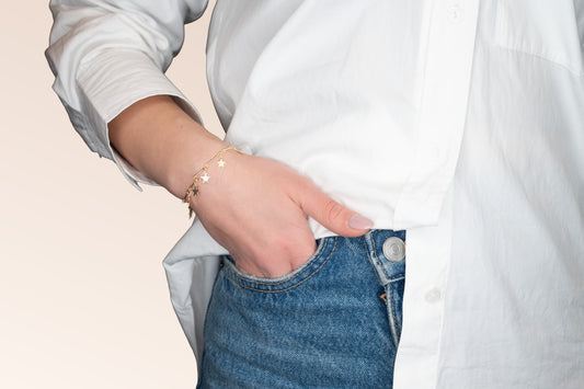 Brățară placată cu aur 18 K Silvana, model cu stelute, lungime 19,5 cm cu prelungire de 5 cm