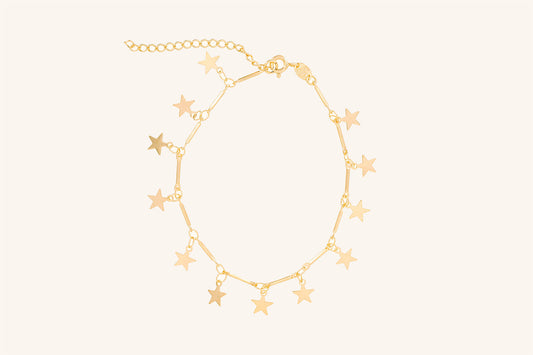 Brățară placată cu aur 18 K Silvana, model cu stelute, lungime 19,5 cm cu prelungire de 5 cm