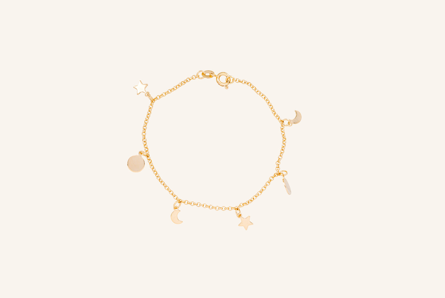 Brățară placată cu aur 18 K Sophia, model cu stelute si semi-luna, lungime 18,5 cm 