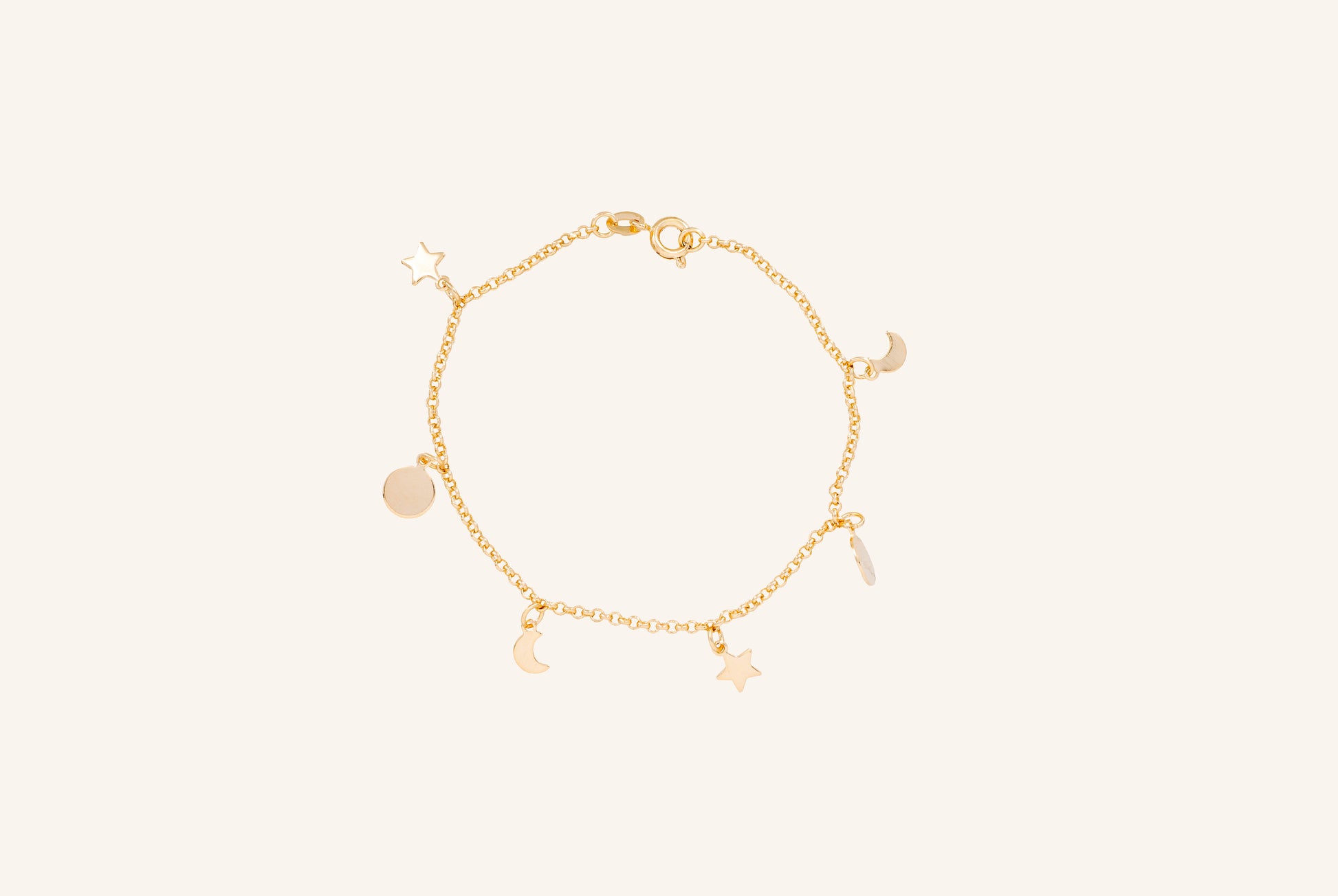 Brățară placată cu aur 18 K Sophia, model cu stelute si semi-luna, lungime 18,5 cm 