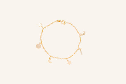 Brățară placată cu aur 18 K Sophia, model cu stelute si semi-luna, lungime 18,5 cm 