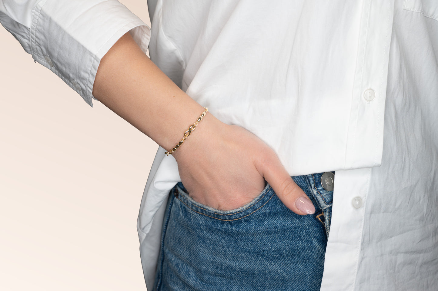 Brățară placată cu aur 18 K Vespera, model cu infinit, lungime 19,5 cm 