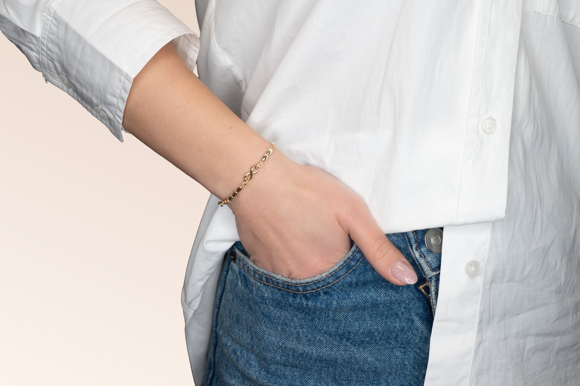 Brățară placată cu aur 18 K Vespera, model cu infinit, lungime 19,5 cm 