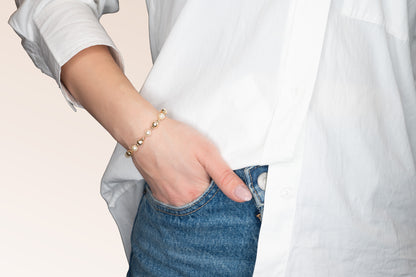 Brățară placată cu aur 18 K Yvonne, model cu bilute si perlute, lungime 19 cm 