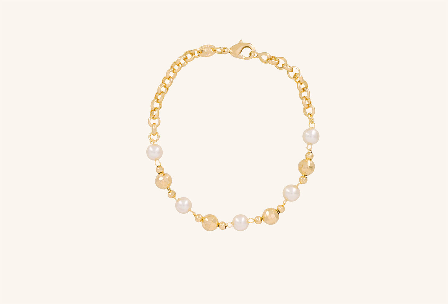 Brățară placată cu aur 18 K Yvonne, model cu bilute si perlute, lungime 19 cm 