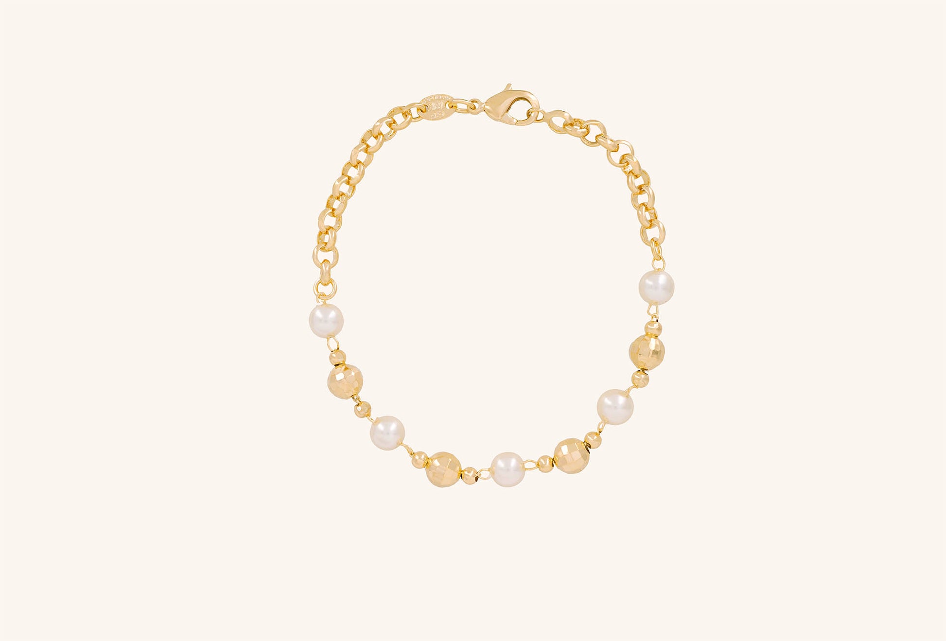 Brățară placată cu aur 18 K Yvonne, model cu bilute si perlute, lungime 19 cm 