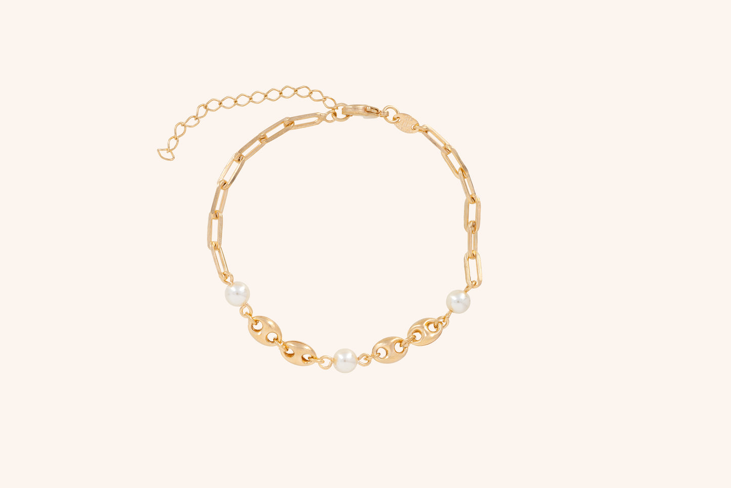 Brățară placată cu aur  18 K Zinnara, model cu perluțe, lungime 20 cm cu prelungire de 5 cm