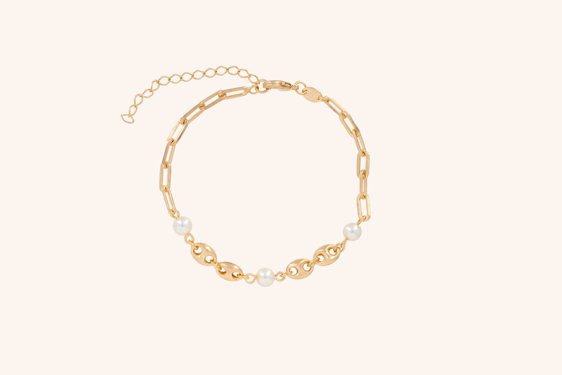 Brățară placată cu aur  18 K Zinnara, model cu perluțe, lungime 20 cm cu prelungire de 5 cm