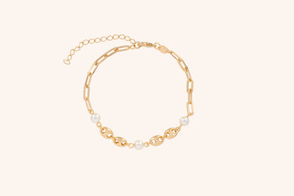 Brățară placată cu aur  18 K Zinnara, model cu perluțe, lungime 20 cm cu prelungire de 5 cm