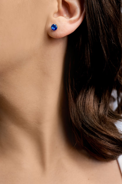 Cercei placați cu aur 18 K Mila, inchizatoare cu surub, piatra albastra, rotunda 