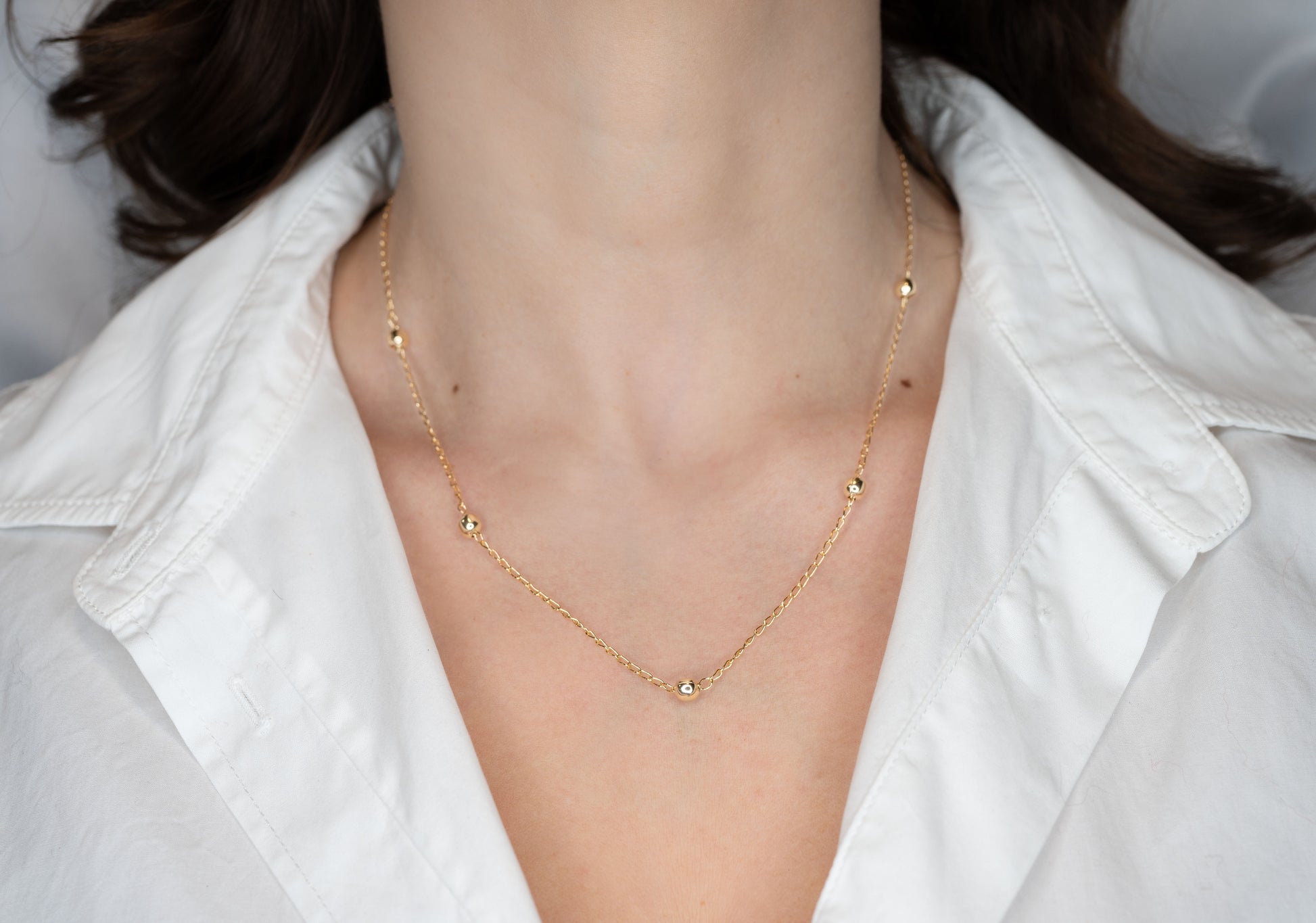 Colier placat cu aur 18 K Alina, model cu bilute, lungime 44 cm