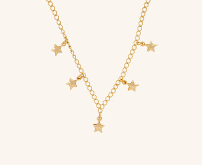 Colier placat cu aur 18 K Amelia, model cu stelute, lungime 44,5 cm cu prelungire 5 cm