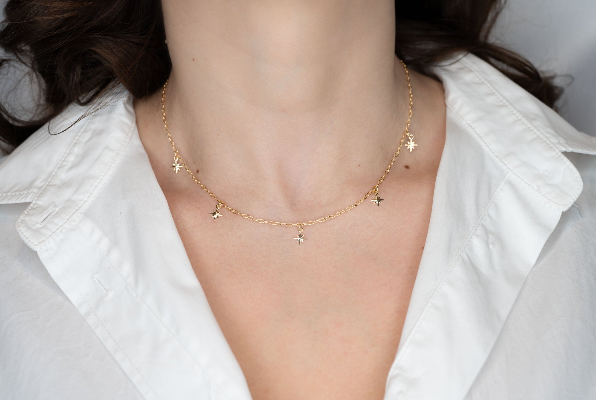 Colier placat cu aur 18 K Anastasia, model cu stelute, lungime 40 cm cu prelungire 5 cm