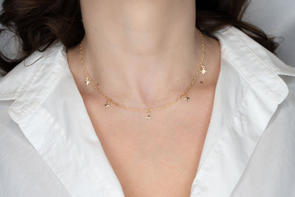 Colier placat cu aur 18 K Anastasia, model cu stelute, lungime 40 cm cu prelungire 5 cm