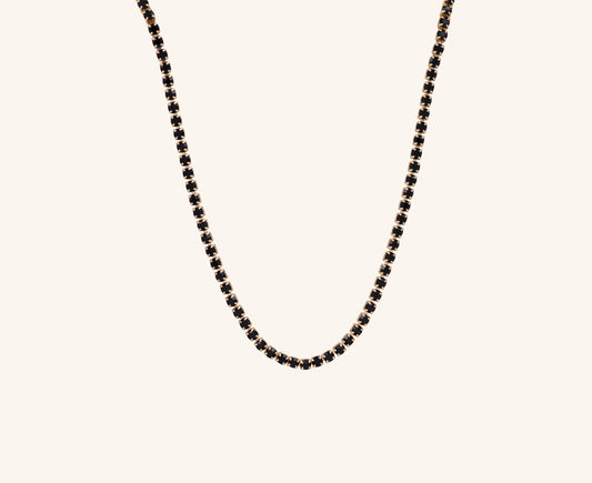Colier placat cu aur 18 K Celine, model tenis cu pietre negre din zirconiu, lungime 38cm