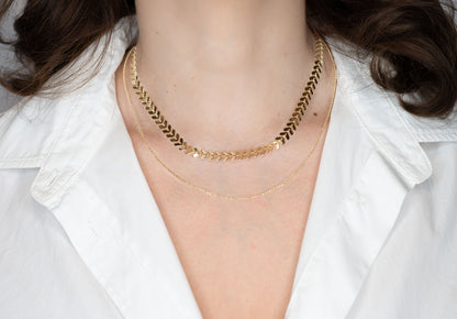 Colier placat cu aur 18 K Chloe, lant dublu, lungime 38,5 cm cu prelungire 5,5 cm