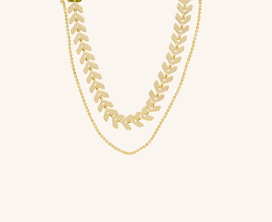 Colier placat cu aur 18 K Chloe, lant dublu, lungime 38,5 cm cu prelungire 5,5 cm