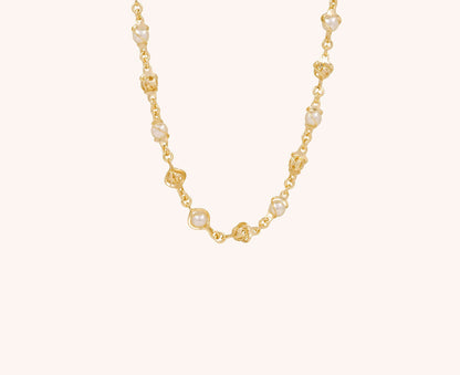Colier placat cu aur Grace, model cu bilute si perlute, lungime 45 cm cu prelungire 5 cm
