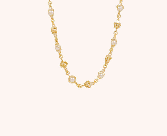 Colier placat cu aur Grace, model cu bilute si perlute, lungime 45 cm cu prelungire 5 cm