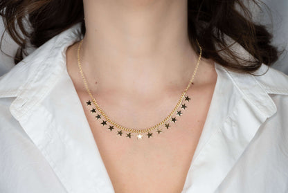 Colier placat cu aur Jessica, model cu stelute, lungime 43,5 cm cu prelungire 5,5 cm
