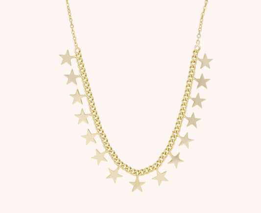 Colier placat cu aur Jessica, model cu stelute, lungime 43,5 cm cu prelungire 5,5 cm